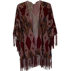 Umgee Open Front Cardigan Aztec Southwest Sweater Womens Size M Fringe Boho